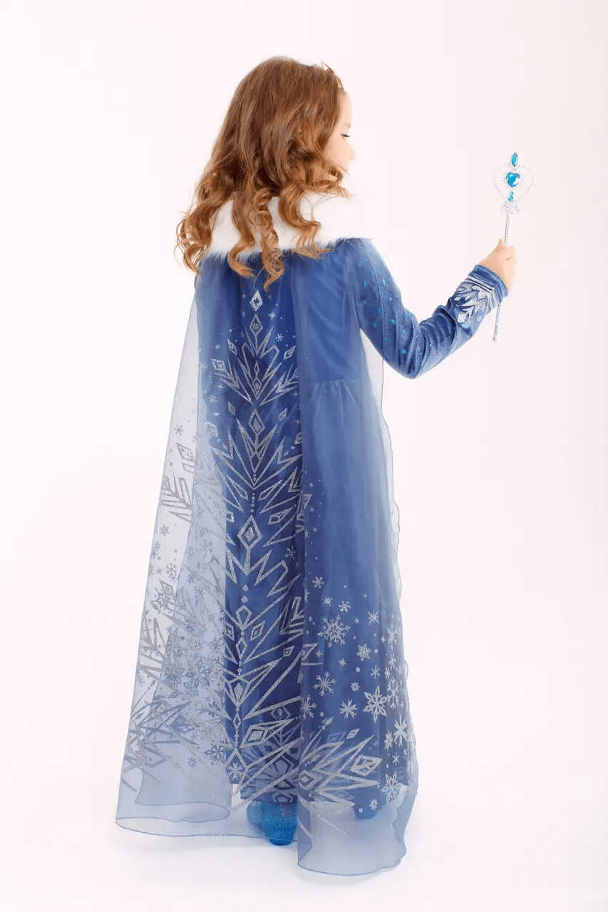 Velour Elsa dress with fur and a long train for girls 2-10 years old 2