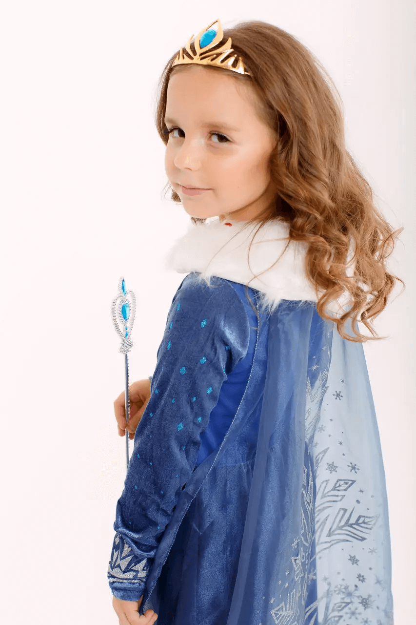 Velour Elsa dress with fur and a long train for girls 2-10 years old 3