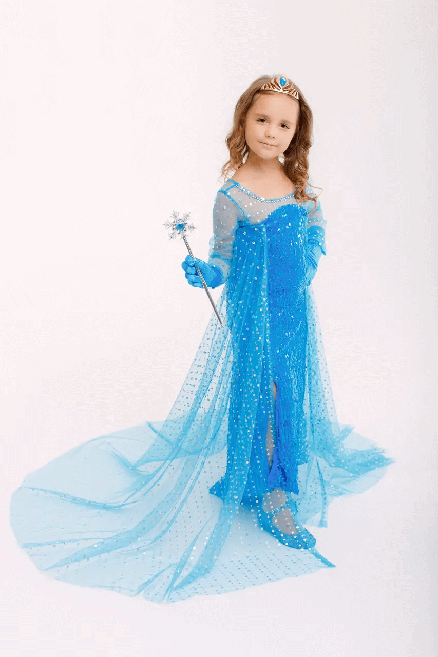 Elsa's sequined blue dress with a train from the “Frozen” animated movie 1