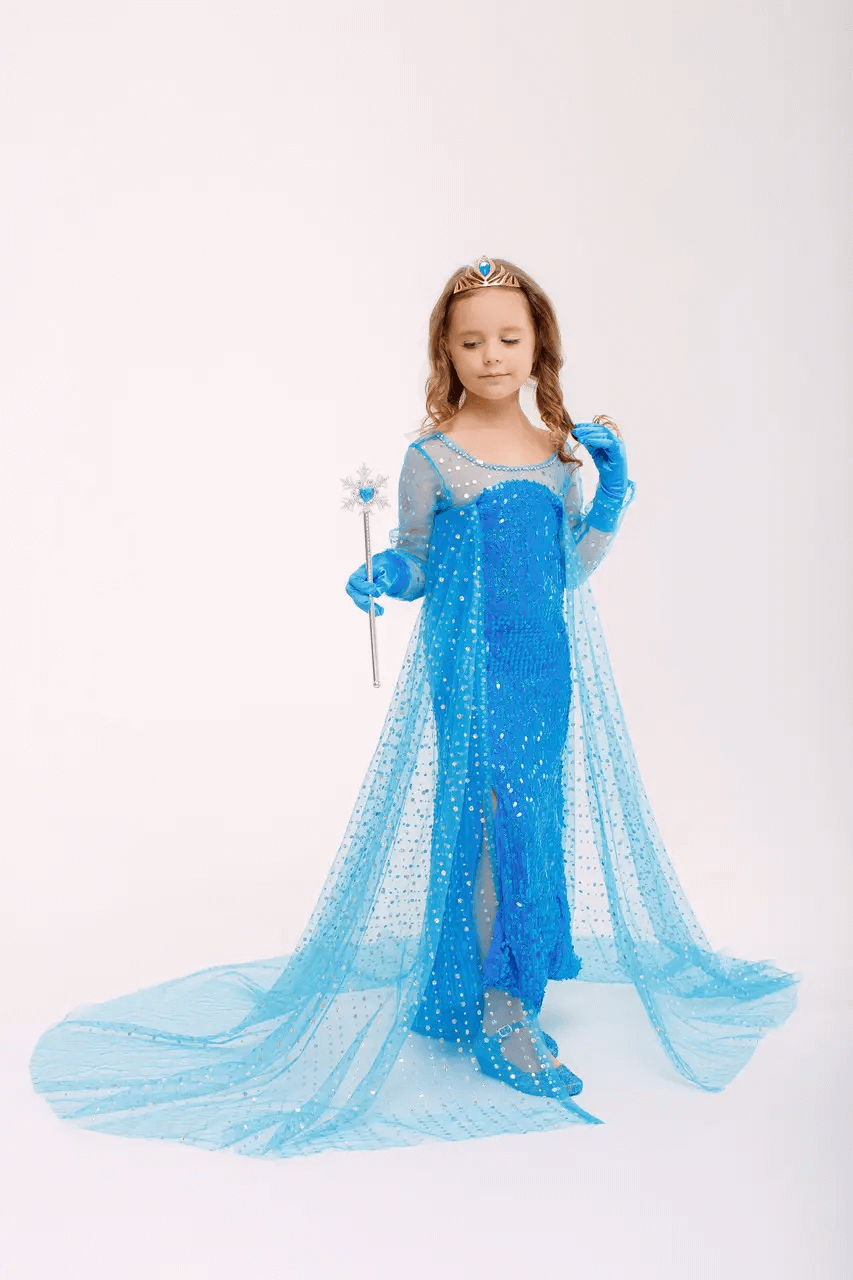 Elsa's sequined blue dress with a train from the “Frozen” animated movie 2